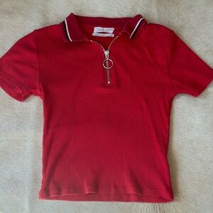 URBAN OUTFITTERS Red Ribbed Collared T-Shirt Crop Top